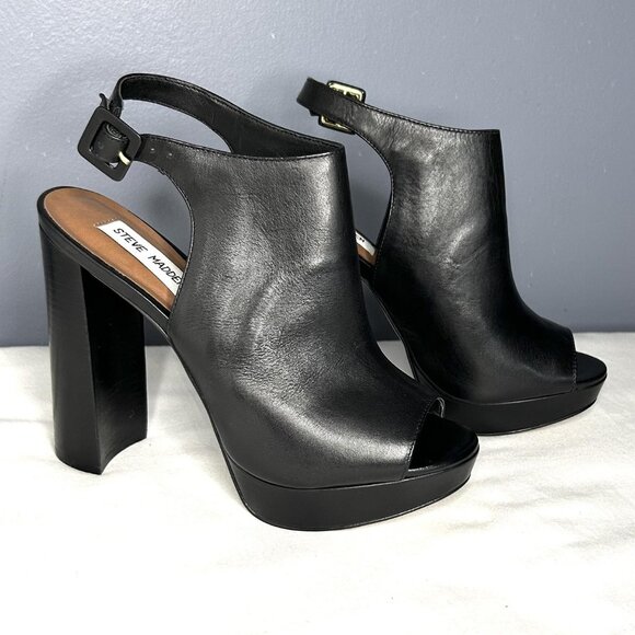 Steve Madden Shoes Womens 8 Kersten Platform Block Heel Peep Toe Slingback Leath - Picture 12 of 14